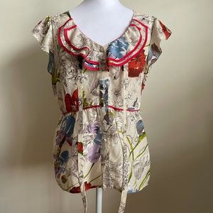 Odille for Anthropologie Floral pattern blouse
